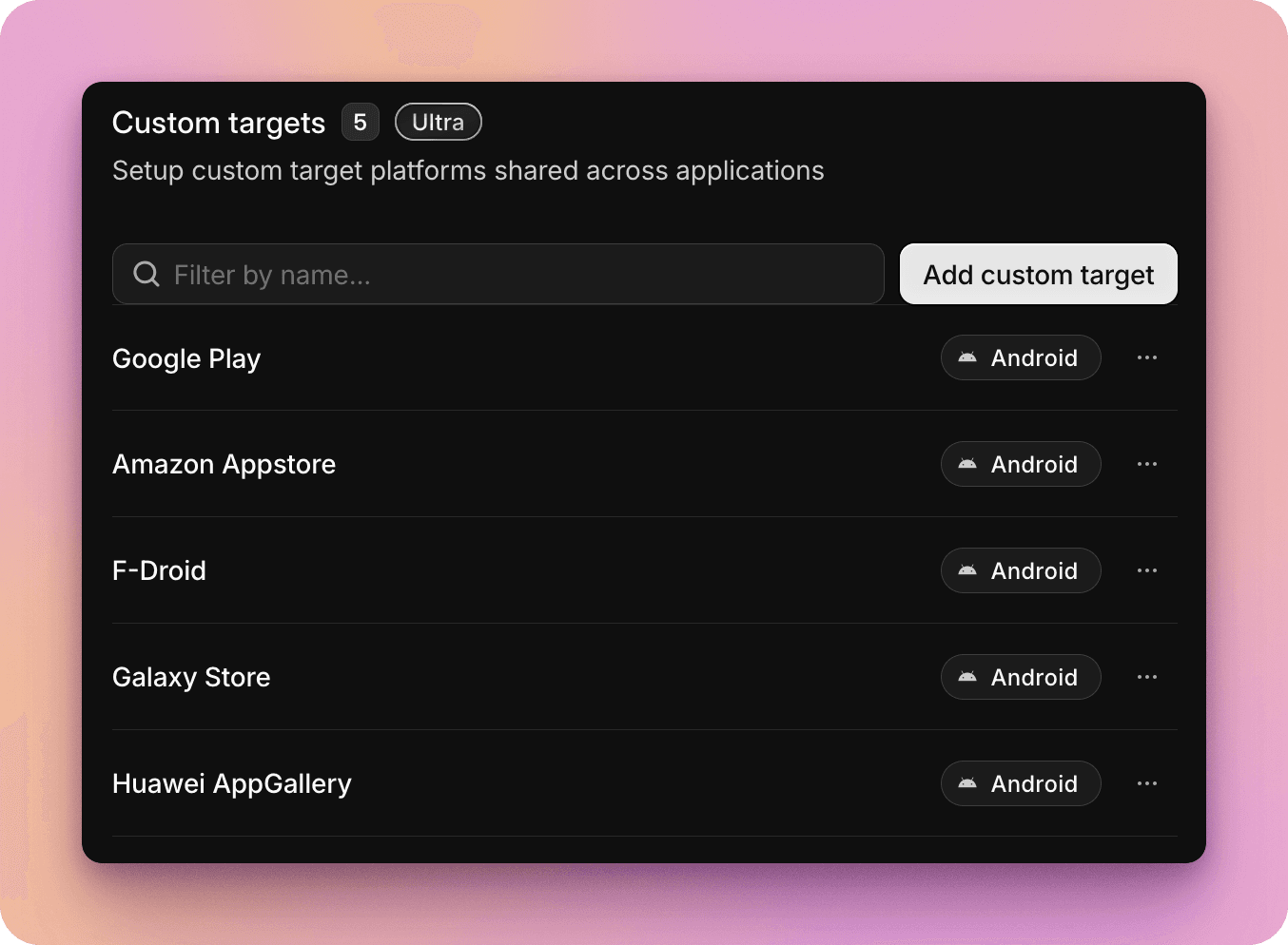 Manage custom targets