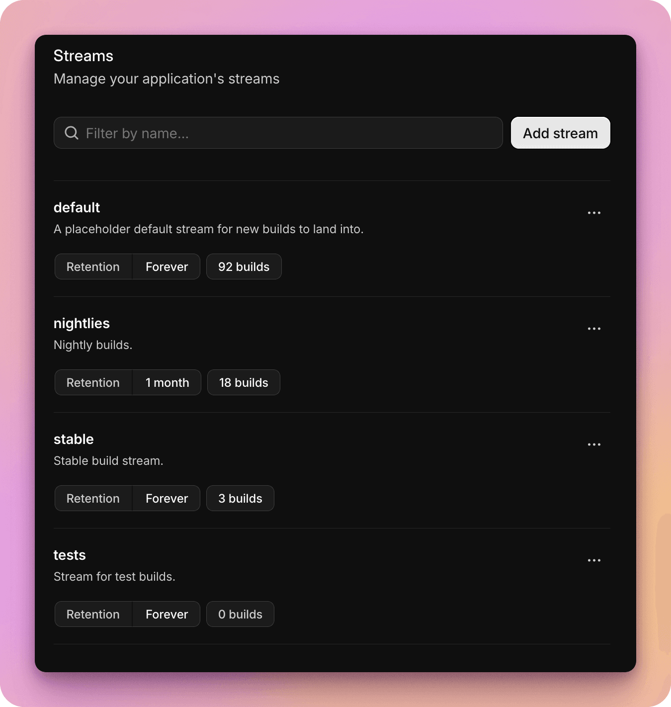 Manage application streams