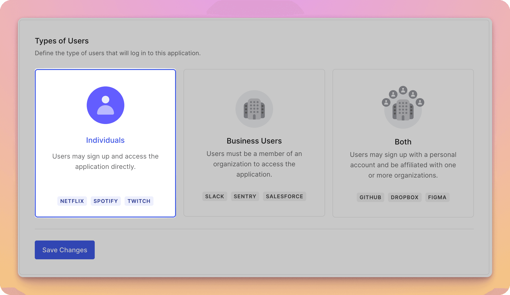 Set Login Experience to Individuals