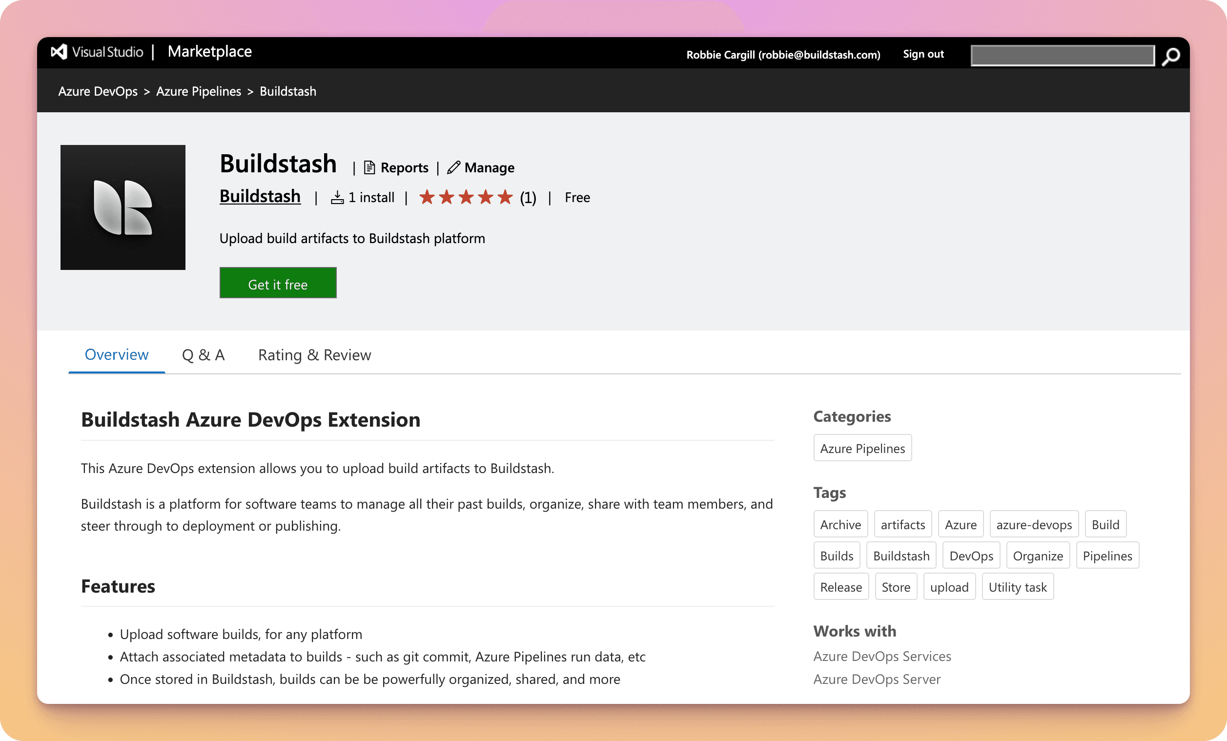 Buildstash extension in marketplace