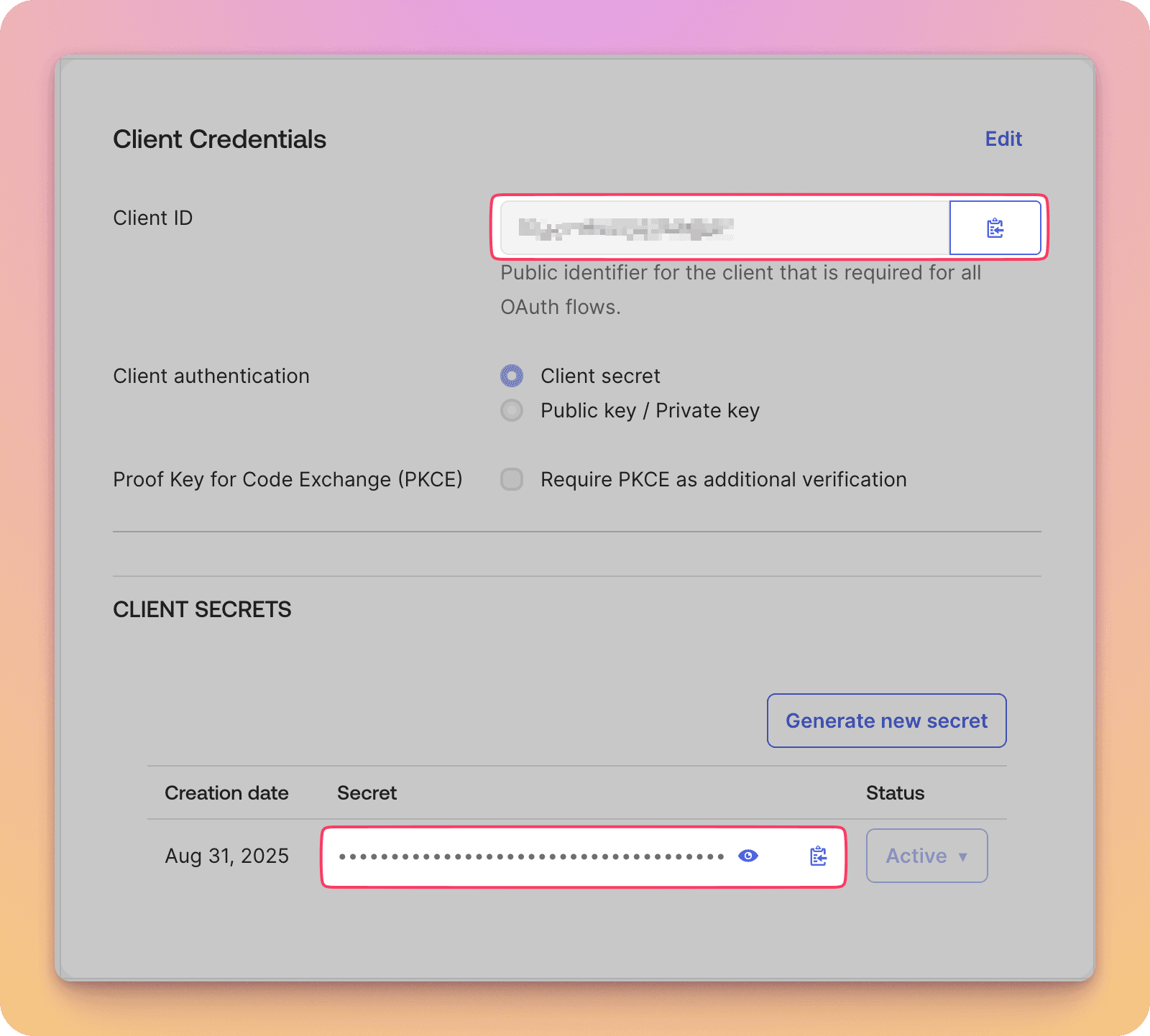 Note client ID and secret